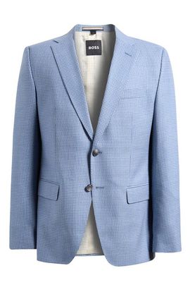 BOSS BOSS Hutson Slim Fit Light Blue Houndstooth Check Virgin Wool Sport Coat