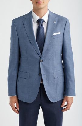 BOSS BOSS Hutson Slim Fit Medium Blue Textured Virgin Wool Sport Coat 