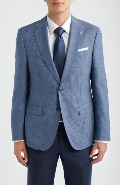 BOSS BOSS Hutson Slim Fit Medium Blue Textured Virgin Wool Sport Coat 