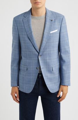 BOSS BOSS Hutson Slim Fit Plaid Wool Blend Sport Coat
