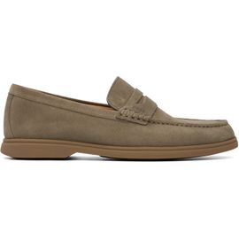 BOSS BOSS Khaki Suede Logo Penny Trim Loafers