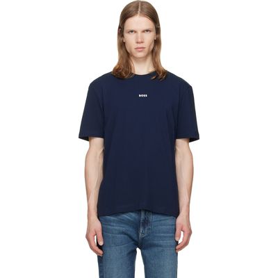BOSS BOSS Navy Stretch-Cotton Contrast Logo T-shirt