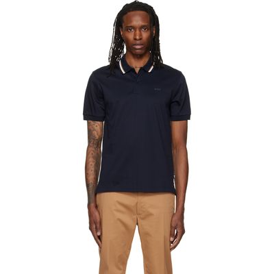 BOSS BOSS Navy Striped Collar Slim-Fit Cotton Polo