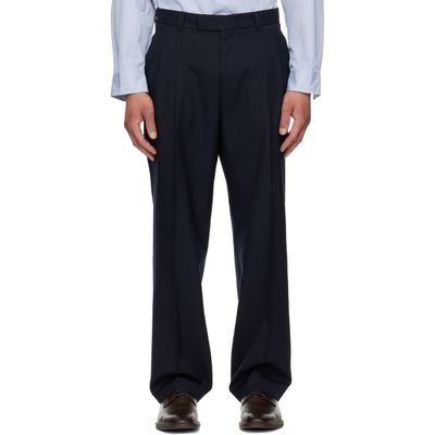 BOSS BOSS Navy Tapered-Fit Melange Virgin Wool Trousers