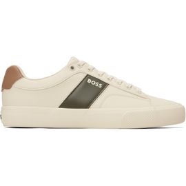 BOSS BOSS Off-White Plain & Grained Faux-Leather Sneakers