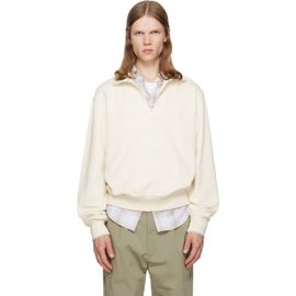 BOSS BOSS Off-White Zipper Neck Structured Cotton Sweatshirt
