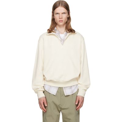 BOSS BOSS Off-White Zipper Neck Structured Cotton Sweatshirt
