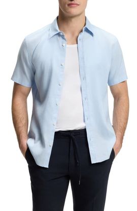 BOSS BOSS Short Sleeve Linen Blend Button Up Shirt