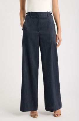 BOSS BOSS Tamilly Virgin Wool and Linen Blend Wide Leg Trousers