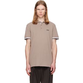 BOSS BOSS Taupe Contrast-Tipped Cotton Piqué Polo