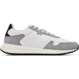 BOSS BOSS White & Gray Lightweight Fabric Suede Trim Sneakers