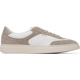 BOSS BOSS White & Taupe Suede Trims Lace-Up Sneakers