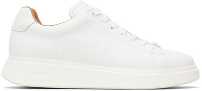 BOSS BOSS White Rubber-Outsole Leather Sneakers