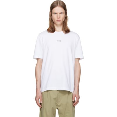 BOSS BOSS White Stretch-Cotton Contrast Logo T-shirt
