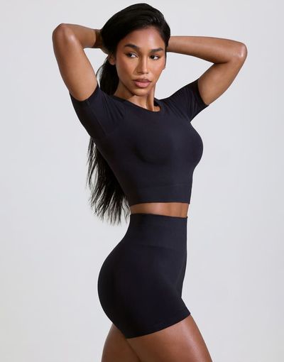 Bo+Tee Bo+Tee high waist define mini shorts in black - part of a set-pink