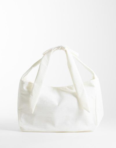 Bo+Tee Bo+Tee ribbed tie bow detail oversized shoulder bag in cream-White