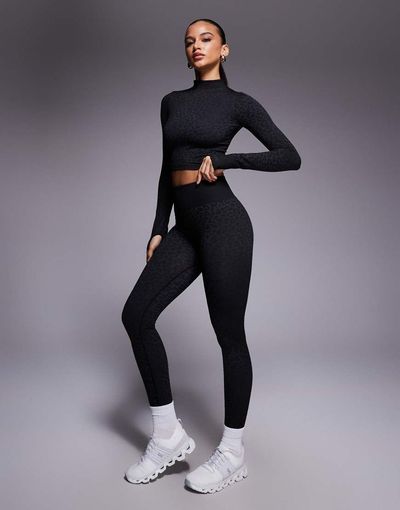 Bo+Tee Bo+Tee thermal seamless high waisted leggings in black leopard
