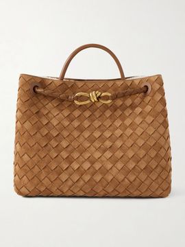 BOTTEGA VENETA Andiamo medium shearling-lined leather-trimmed Intrecciato suede tote