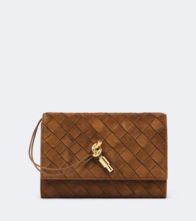 Bottega Veneta Bottega Veneta Andiamo Intrecciato suede pouch with strap