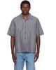 Bottega Veneta Bottega Veneta Blue Bold Cotton Linen Stripe Shirt - 1