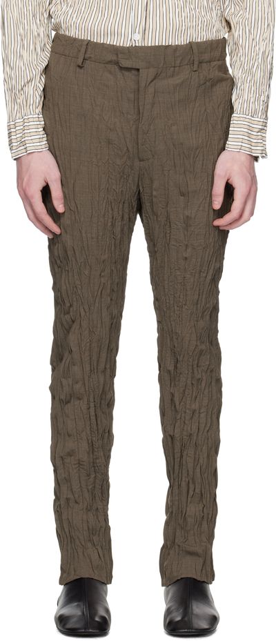 Bottega Veneta Bottega Veneta Brown Crushed Wool Slim Trousers