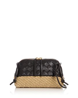 Bottega Veneta Bottega Veneta Concert Pouch Raffia & Intrecciato Leather Shoulder Bag