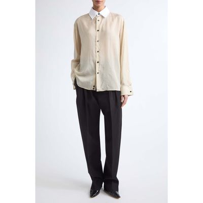 Bottega Veneta Bottega Veneta Contrast Collar Stripe Button-Up Shirt