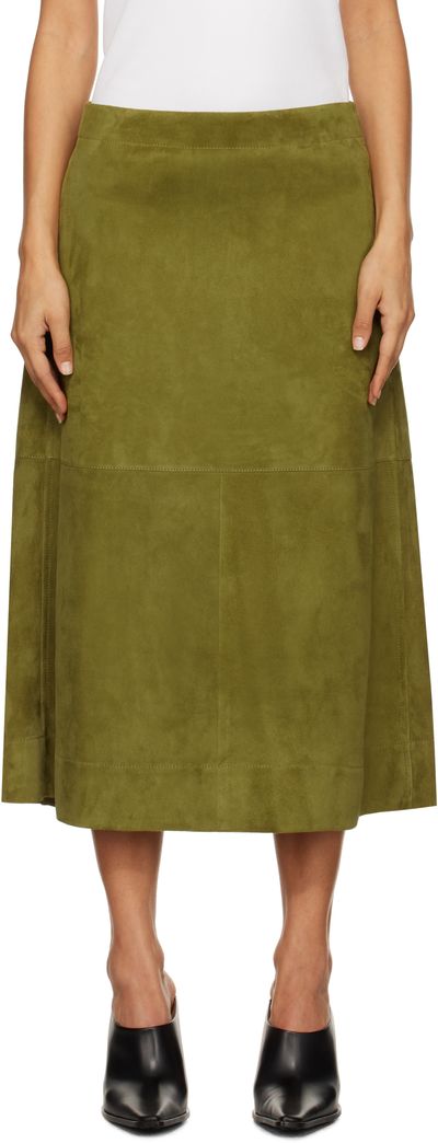Bottega Veneta Bottega Veneta Green Full Grain Suede Midi Skirt