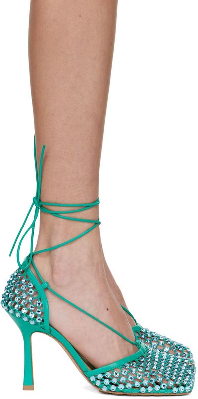 Bottega Veneta Bottega Veneta Green Sparkle Stretch Web Heels