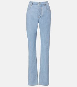 Bottega Veneta Bottega Veneta Intrecciato leather-trimmed straight jeans