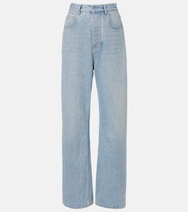 Bottega Veneta Bottega Veneta Intrecciato leather-trimmed wide-leg jeans