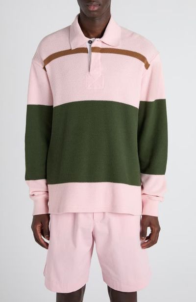 Bottega Veneta Bottega Veneta Jumbo Stripe Long Sleeve Cotton Piqué Polo