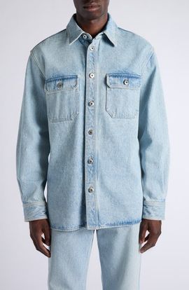 Bottega Veneta Bottega Veneta Oversize Sky Bleached Cotton & Silk Denim Button-Up Overshirt