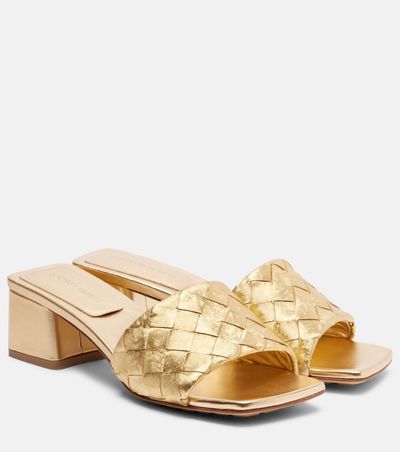 Bottega Veneta Bottega Veneta Parco Intrecciato metallic leather mules