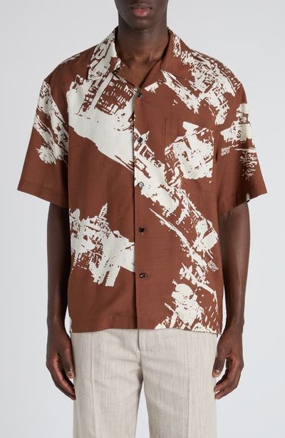 Bottega Veneta Bottega Veneta Postcard Print Silk Blend Camp Shirt