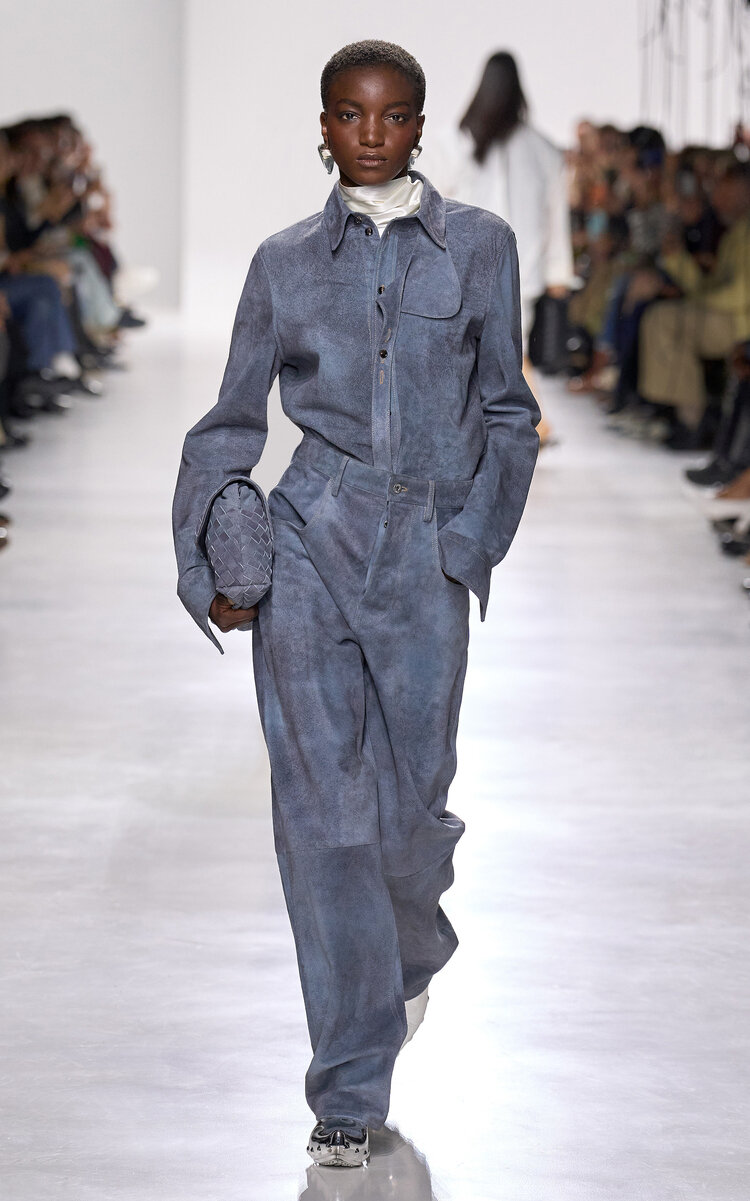 Bottega Veneta Bottega Veneta Relaxed Brushed Suede WideLeg Pants Blue IT 36