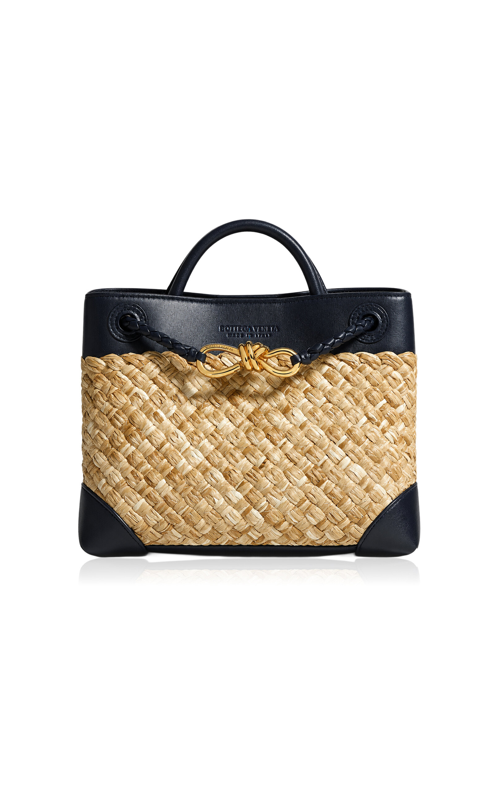 Bottega Veneta Bottega Veneta Small Andiamo Intrecciato Leather and Raffia Bag