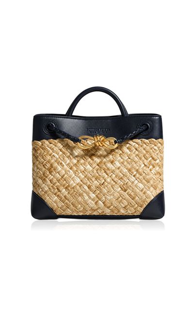 Bottega Veneta Bottega Veneta Small Andiamo Intrecciato Leather and Raffia Bag