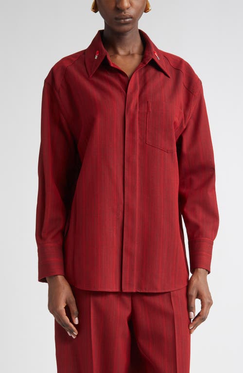 Bottega Veneta Bottega Veneta Subtle Stripe Wool Blend Button-Up Shirt