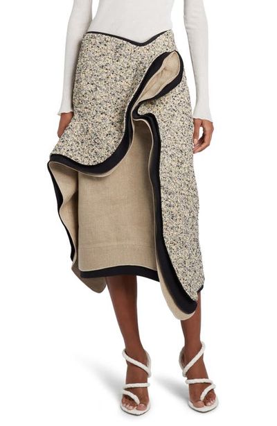 Bottega Veneta Bottega Veneta Terrazzo Asymmetric Ruffle Bouclé Midi Skirt