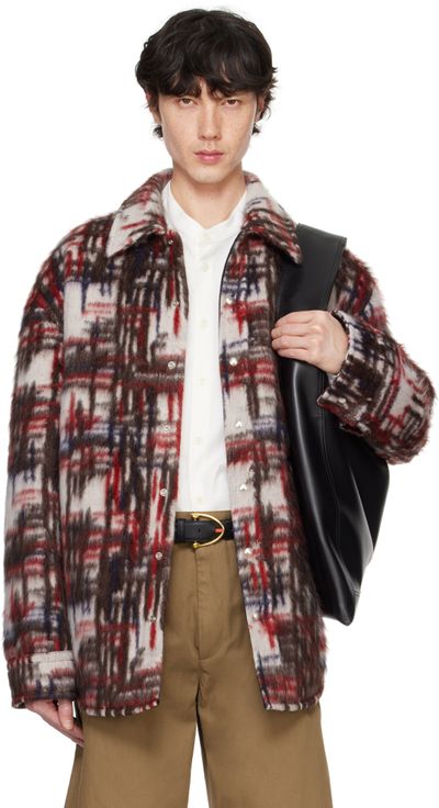 Bottega Veneta Bottega Veneta White & Red Alpaca Check Overshirt