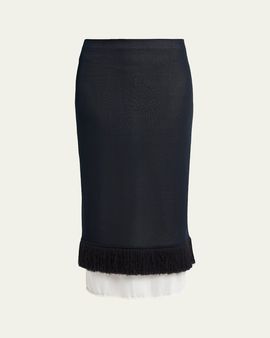 Bottega Veneta Colorblock Layered Fringe Midi Skirt