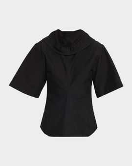 Bottega Veneta Cotton Foldover Collar Short-Sleeve Top