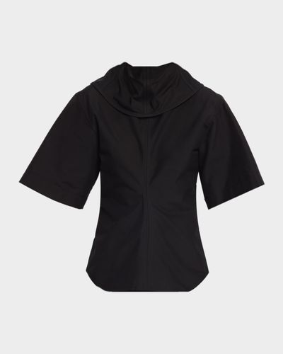 Bottega Veneta Cotton Foldover Collar Short-Sleeve Top