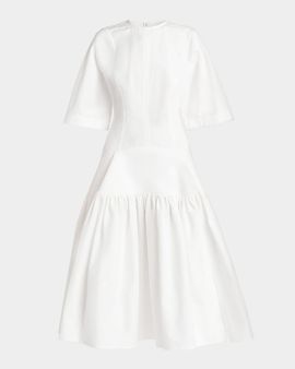 Bottega Veneta Cotton Voile Drop-Waist Midi Dress