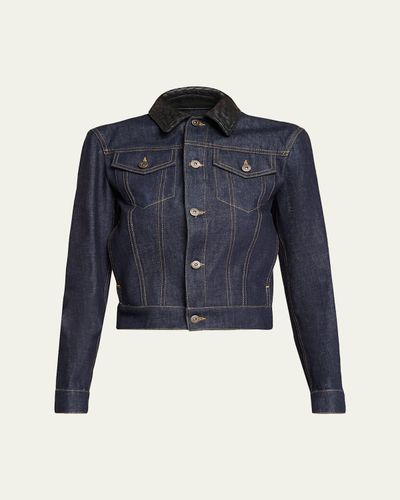 Bottega Veneta Intrecciato Collar Cotton Denim Jacket