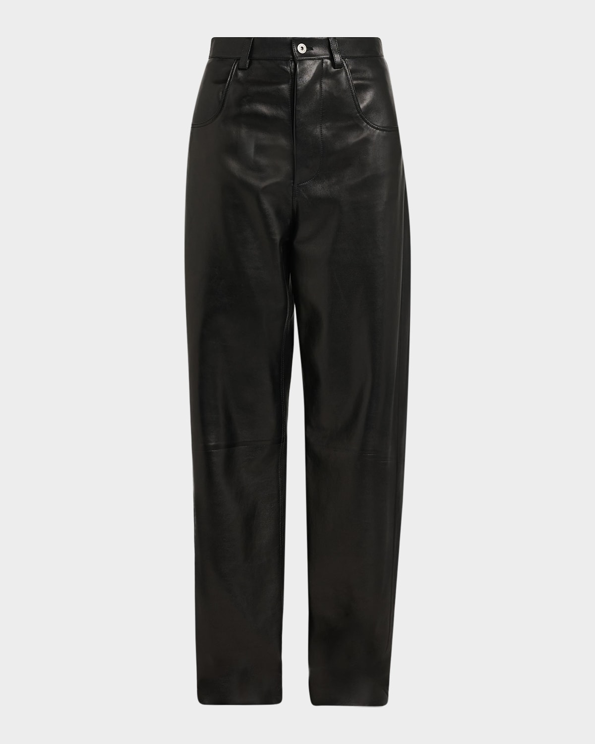 Bottega Veneta Intrecciato Pocket Straight-Leg Leather Trousers