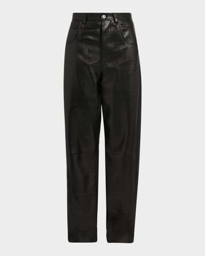 Bottega Veneta Intrecciato Pocket Straight-Leg Leather Trousers