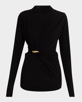 Bottega Veneta Long-Sleeve Gathered Viscose Top