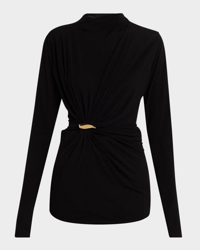 Bottega Veneta Long-Sleeve Gathered Viscose Top